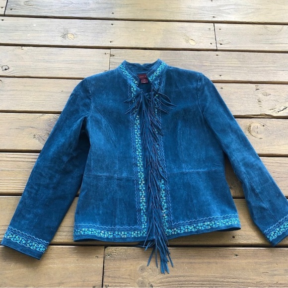 Vintage Teal Leather Margaret Godfrey Jacket - Picture 1 of 3